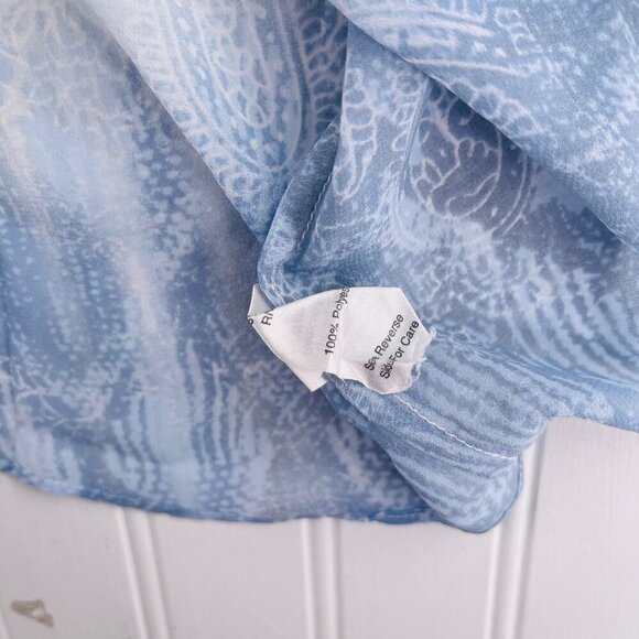Cabi Medium Blue & White Short‎ Sleeve Blouse semi sheer - Picture 3 of 6